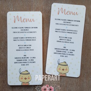 nr. 10 menu personalizzati, mod. "Pulcino Indiano"