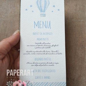nr. 10 menu personalizzati - Mod. Mongolfiera Acquerellata