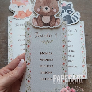 nr. 3 elementi tableau/segnatavolo - Mod. Baby Animali della Foresta