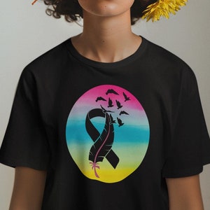 Skin Cancer Shirt Melanoma Awareness Black Ribbon Graphic T-Shirt Vintage Retro Survivor Cancer Fighter Support Gift for Men and Women