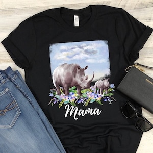 Mama Rhino Shirt Maman Anniversaire T-Shirt Mignon Rhinoceros Cadeau Chemise Drôle Maman Famille Tee Femmes TShirt Cadeau Pour Mère