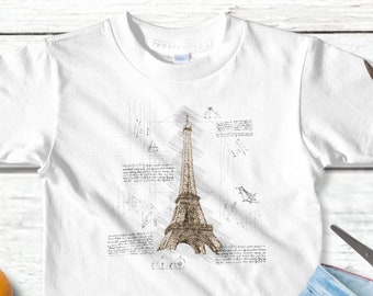 Eiffel Tower Shirt Paris Vintage Kids T-Shirt Children Retro Blueprint Gift White TShirts For Girls and Boys