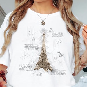 Eiffel Tower Shirt Paris Blueprint T-Shirt Gift for Him or Her Vintage Retro Da Vinci Style Distressed Architecture Gifts for Men and Women