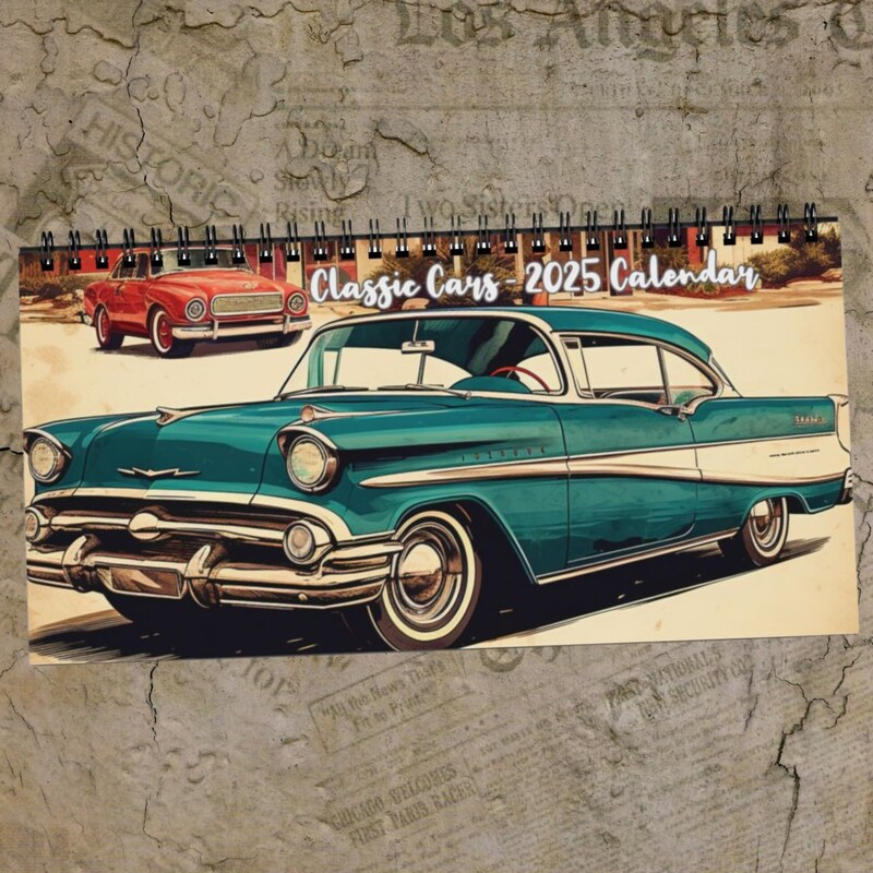Classic Car Desk Calendar 2025 Rhoda Chastity
