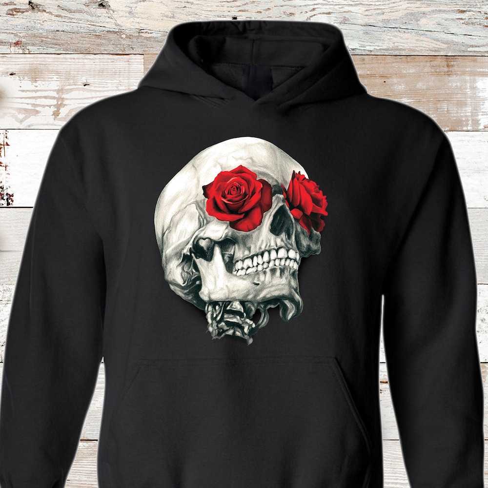 Skull Hoodie Skull Rose Hoodies Skulls And Roses Rock Music Heavy Metal Gift Hoodie Unisex Hoodies For Men And Women Donuink Store