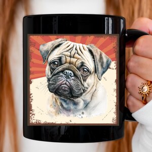 Pug Mug Pug Dog Coffee Cup Pugs Lover Gift for Him or Her Vintage Pug Owner Retro Pug Mom or Pug Dad Gifts Ceramic Black Mugs 11 15 Oz