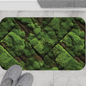 Moss Bath Mat Boho Cottagecore Bathroom Mat Nature Lover Green Moss Bathroom Home Decor Aesthetic Woodland Forest Bath Mats Anti-slip Back