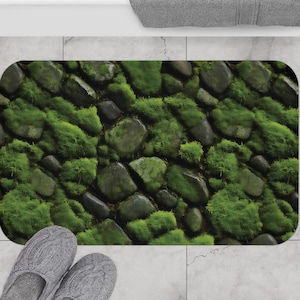 Moss Bath Mat Green Aesthetic Bathroom Mat Nature Lover Moss Bathroom Home Decor Boho Cottagecore Woodland Forest Bath Mats Anti-slip Back