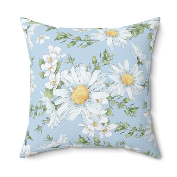 Daisies Pillow Daisy Flower Blue Couch or Sofa Pillows With Insert Floral Double Sided Living Room Home Decor Square Cushion Throw Pillow