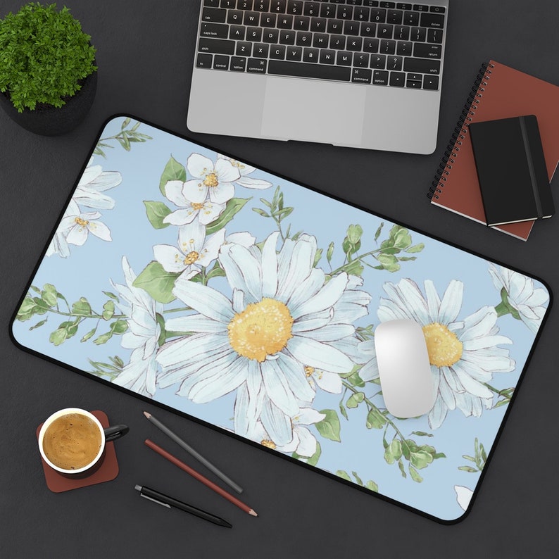 Daisies Desk Mat Daisy Floral Long Desk Mats Mouse Pad Gaming Mousepad