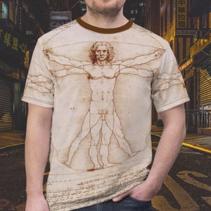 Vitruvian Man Sublimated T-Shirt Leonardo da Vinci Famous Renaissance Drawing Bestselling Classic Art Lovers T-Shirts Gift For Men and Women