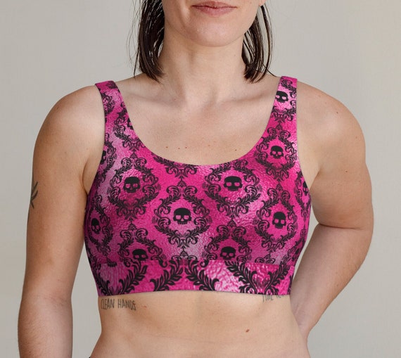 Skulls Bralette Eco Friendly Yoga Bralette Pink Skull Scoop