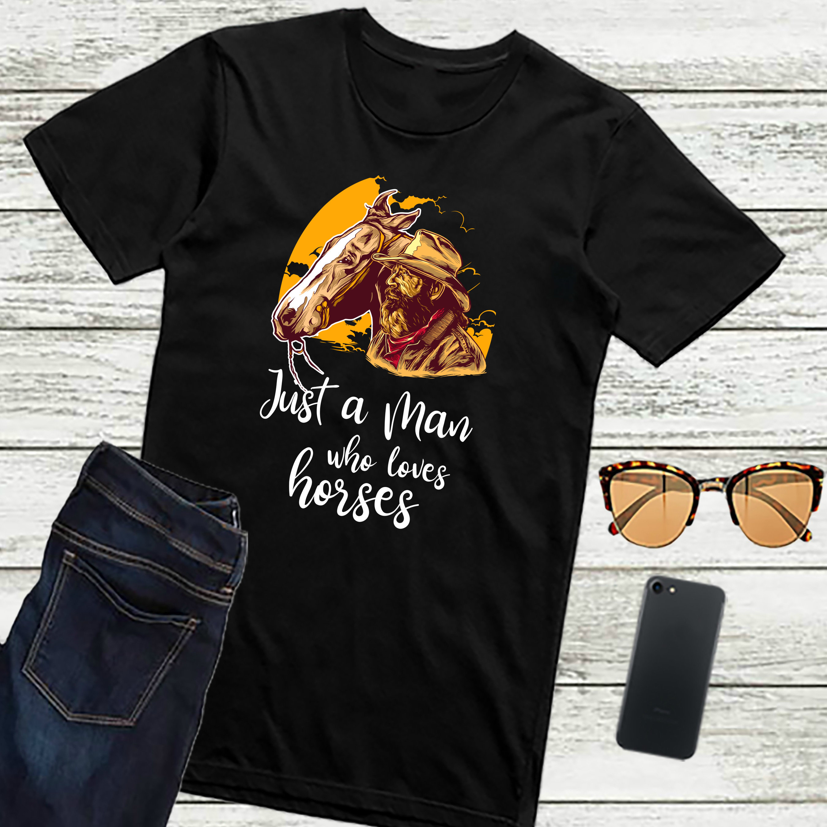 Image of Horse Shirt Just A Man Who Loves Horses T-Shirts Equestrian Lovers Gift For Men