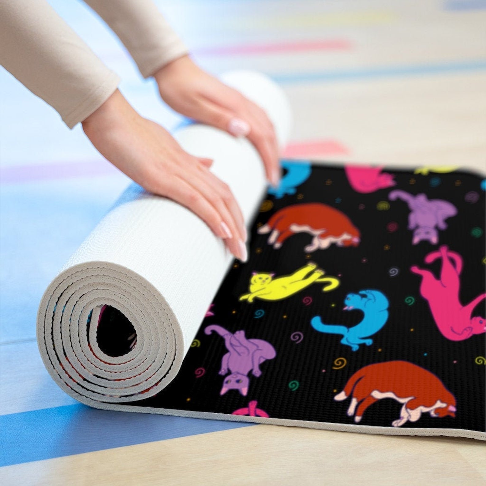 Cats Foam Yoga Mat Meditation Gym Mat Cat Colorful Lightweight Etsy