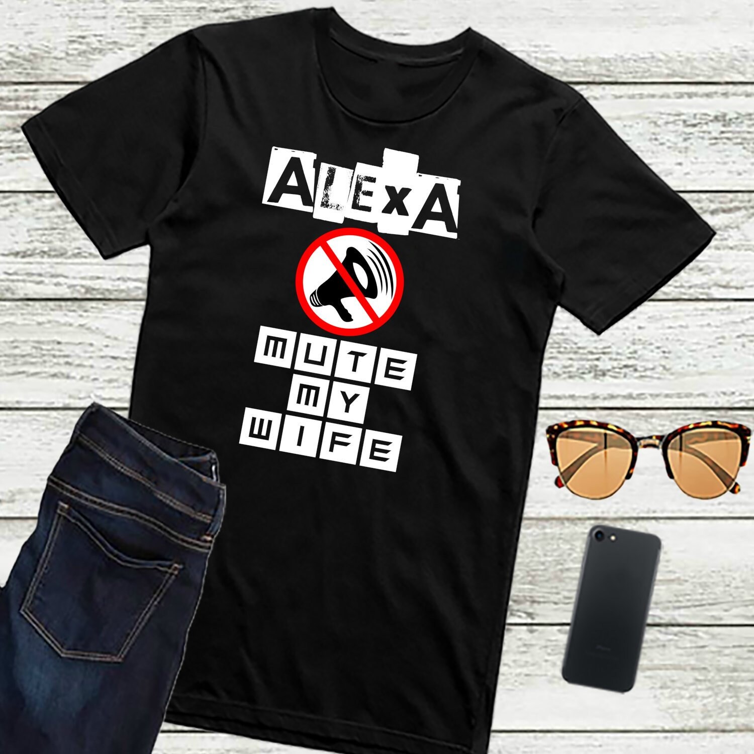 Image of Alexa Mute My Wife Shirt Funny Husband Hubby Alexa T-Shirt Dad Humor Gift Tshirts For Men