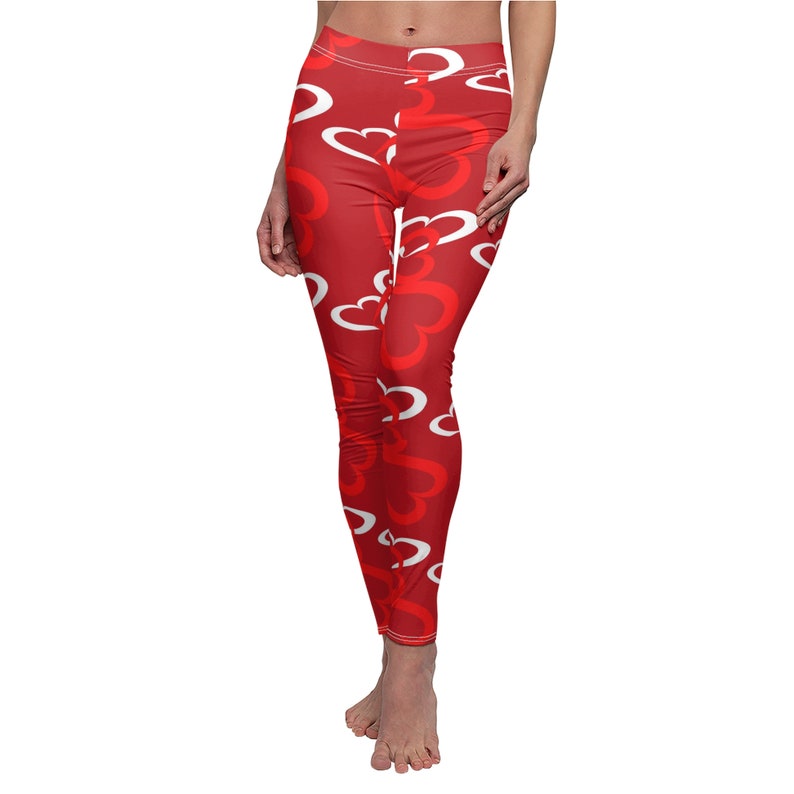 Love Hearts Leggings Red Yoga Leggings Gym Workout Printed Yoga Pants Boho Artwear Custom Print Women/'s Leggings