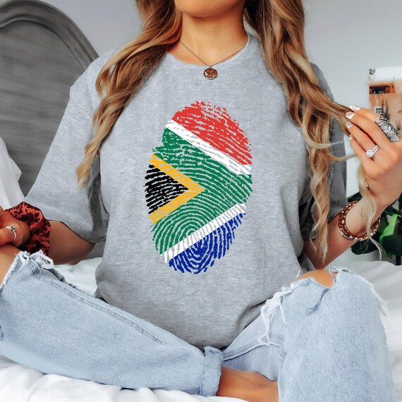 South Africa Shirt South African Flag Fingerprint T-Shirt Vintage Retro Distressed It's In My DNA Pride Patriotic Gift for Men and Women