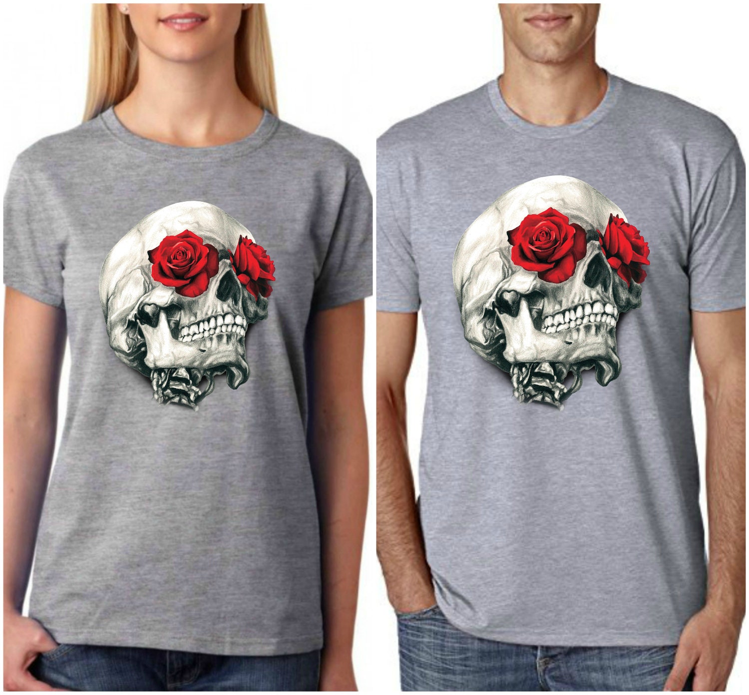 Skull Shirt Skull Rose T-shirt Skulls and Roses Rock Music - Etsy