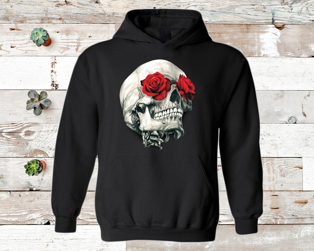 Skull Hoodie Skull Rose Hoodies Skulls and Roses Rock Music - Etsy