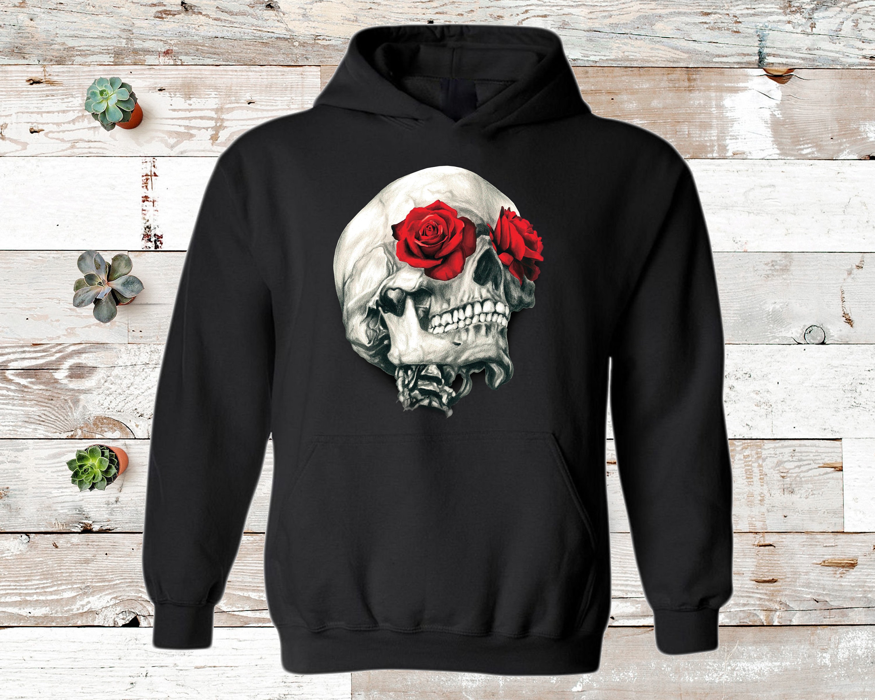 Skull Hoodie Skull Rose Hoodies Skulls and Roses Rock Music Heavy Metal  Gift Hoodie Unisex Hoodies for Men and Women 