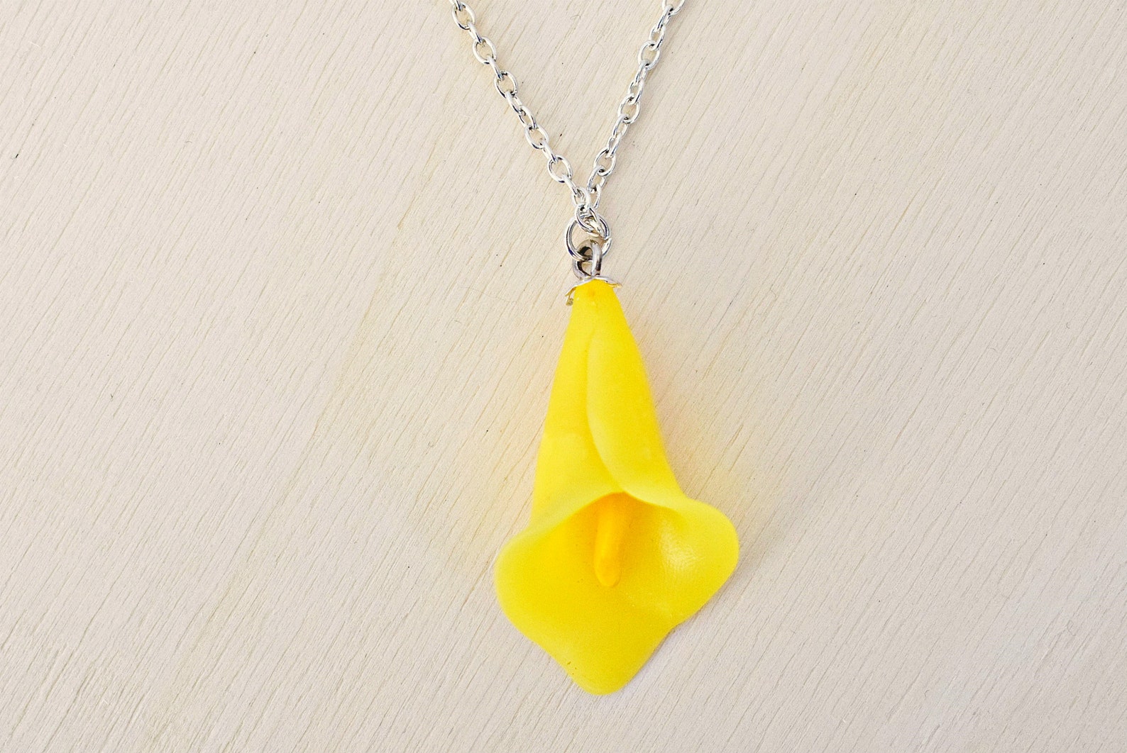 Light Yellow Lily Necklace Calla Lily Necklace Polymer Etsy