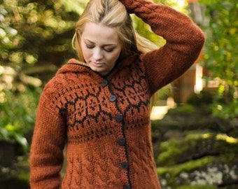 Handknitted long cardigan  from pure Icelandic wool