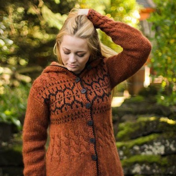 Handknitted long cardigan  from pure Icelandic wool