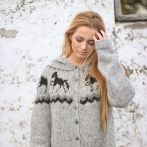 Handknitted Sweater With Horse Pattern, 100% Icelandic Wool - Etsy
