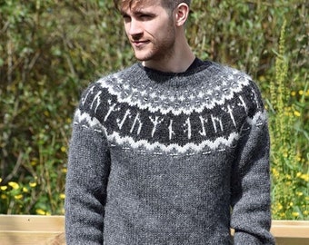 Handknitted sweater with rune pattern