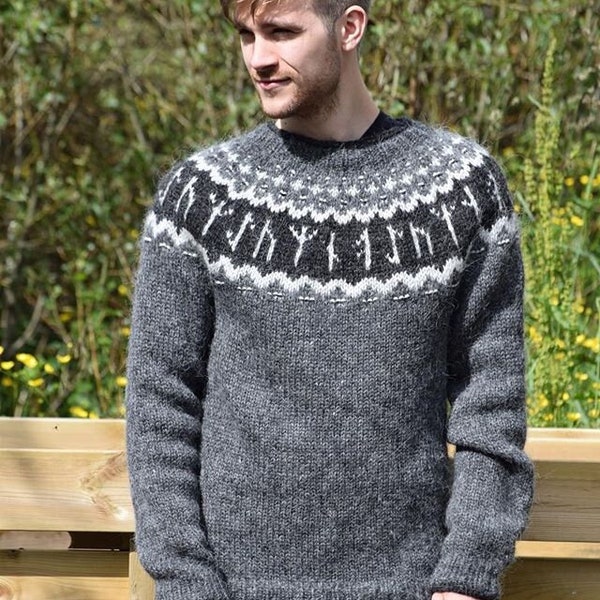 Handknitted sweater with rune pattern