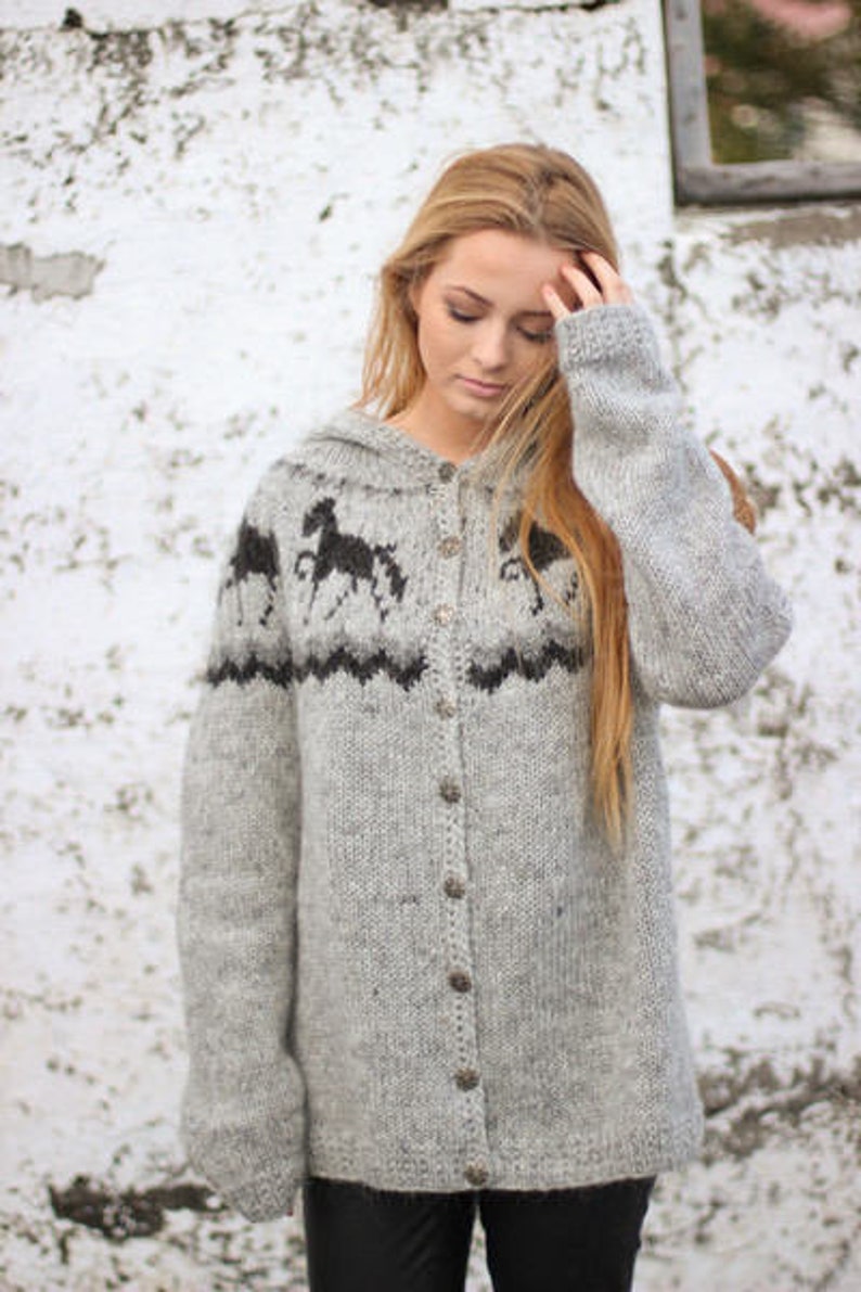 Handknitted sweater with horse pattern 100 icelandic wool Etsy