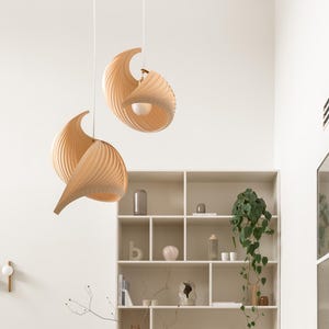 Handcrafted Wood Veneer Pendant Lights For Kitchen-And-Dining -US PREPAID TARIFFS - Akari Lampshade Hanging - Wood Chandelier Light - Wing