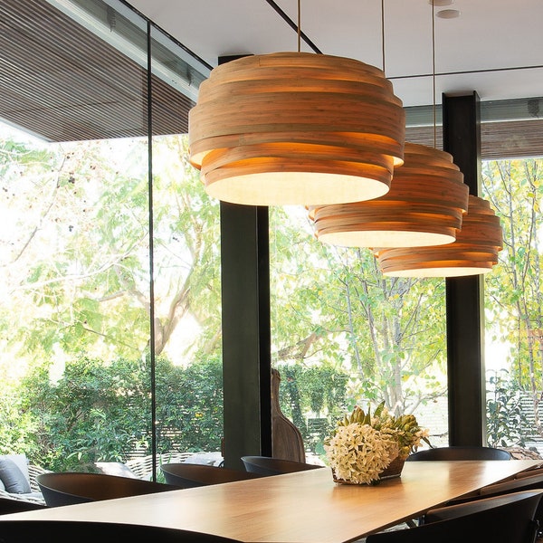 Large Wood Pendant Light, Bamboo Japandi Light Fixtures For Dining Room, Scandinavian Chandelier Lighting,Veneer Lamp,Suspension Light cloud
