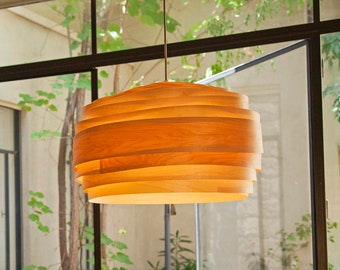 Wood Drum Chandelier Lighting, Modern Lampshade, Veneer Pendant Light, Japandi Ceiling Light Fixture, Hanging Lamp, Light Cloud, Vayehi