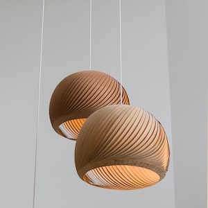 Wood Pendant Light, Mid Century Modern, Scandinavian Light Fixture, Japandi Hanging Lamp, Bamboo Veneer Light, Decorative Lampshade, Wind