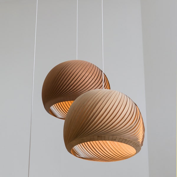 Wood Pendant Light, Bamboo Lamp, Veneer Lamp, Suspension Luminaire, Hanging Lamp, 70s Inspired Lamps, Custom Ceiling Lamp,Scandinavian, Wind