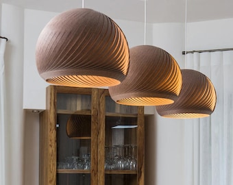 Walnut Veneer Pendant Lamp: Japandi Lighting Chandelier, Wabi Sabi
