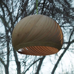 Wood Pendant Light, Bamboo Lamp, Veneer Lamp, Suspension Luminaire, Hanging Lamp, 70s Inspired Lamps, Custom Ceiling Lamp,Scandinavian, Wind image 4