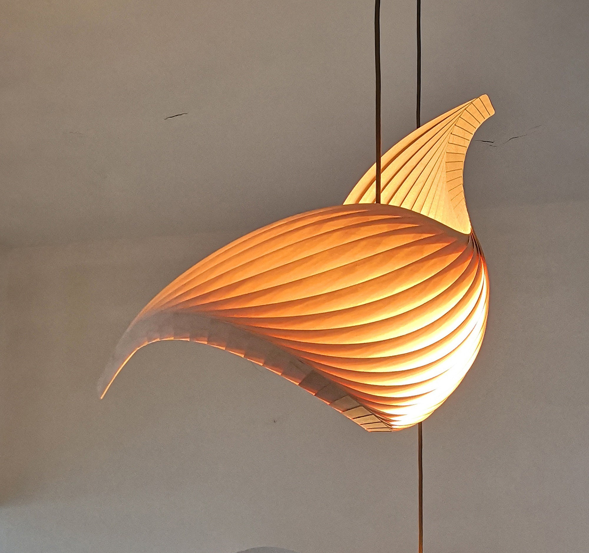 Éclairage Contemporain, Suspension, Wing Lampe en Bois de Placage, Érable