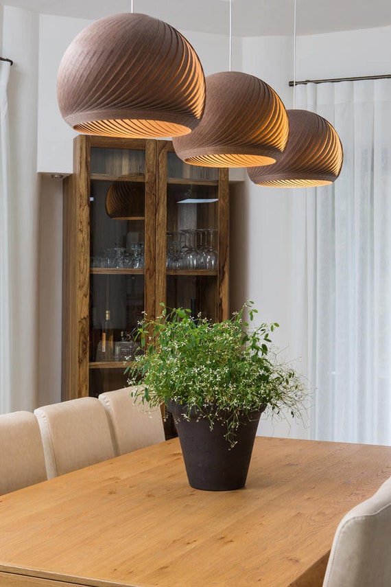 Walnut Veneer Pendant Lamp: Japandi Lighting Chandelier, Wabi Sabi