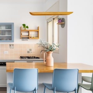 Linear Pendant Light, Linear Chandelier, Wood Track Light Fixtures For Dining Room, Suspension Linéaire, Walnut Kitchen Island Light, Canoe
