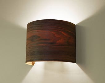 Walnut veneer lamp shade wall light sconce unique sunroom decor - Arc lamp for foyer or entryway light in cottagecore style, Arc