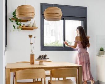 Handgefertigte Hängeleuchte aus Bambus mit Lampenschirm – Mid-Century-Beleuchtung – US-Zollgebühren – Kronleuchter für Küche und Esszimmer – Lichtwolke