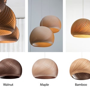 Wood Pendant Light, Bamboo Lamp, Veneer Lamp, Suspension Luminaire, Hanging Lamp, 70s Inspired Lamps, Custom Ceiling Lamp,Scandinavian, Wind image 6