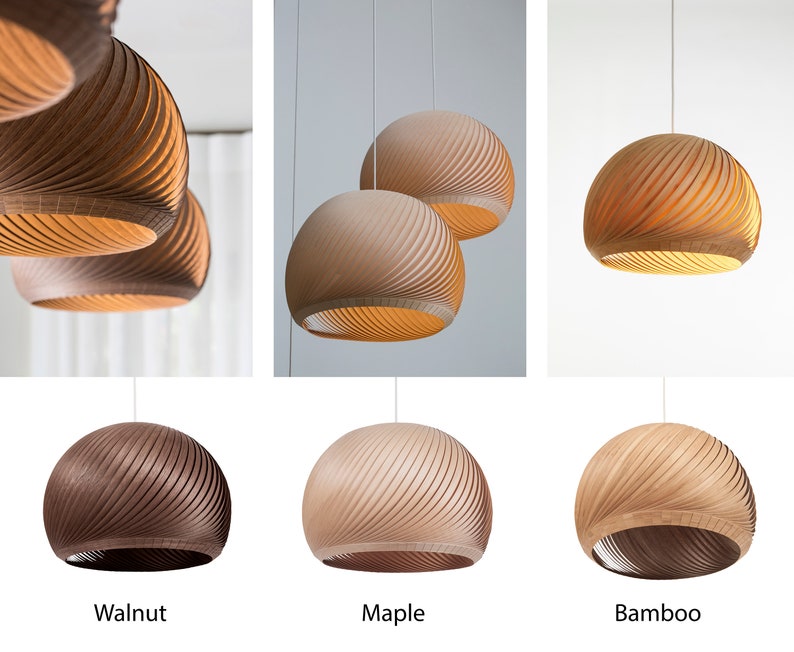 Wood Pendant Light, Bamboo Lamp, Veneer Lamp, Suspension Luminaire, Hanging Lamp, 70s Inspired Lamps, Custom Ceiling Lamp,Scandinavian, Wind image 6