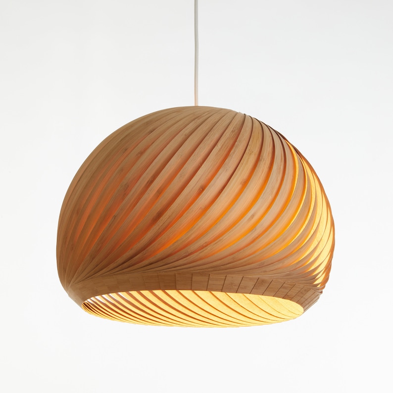 Wood Pendant Light, Bamboo Lamp, Veneer Lamp, Suspension Luminaire, Hanging Lamp, 70s Inspired Lamps, Custom Ceiling Lamp,Scandinavian, Wind image 2