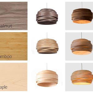 Hanging Pendant Lights Bent Wood Veneer Bedroom Ceiling Light Best Summer Decor - Rustic Drum Chandelier Walnut Light Fixture - Light cloud image 10