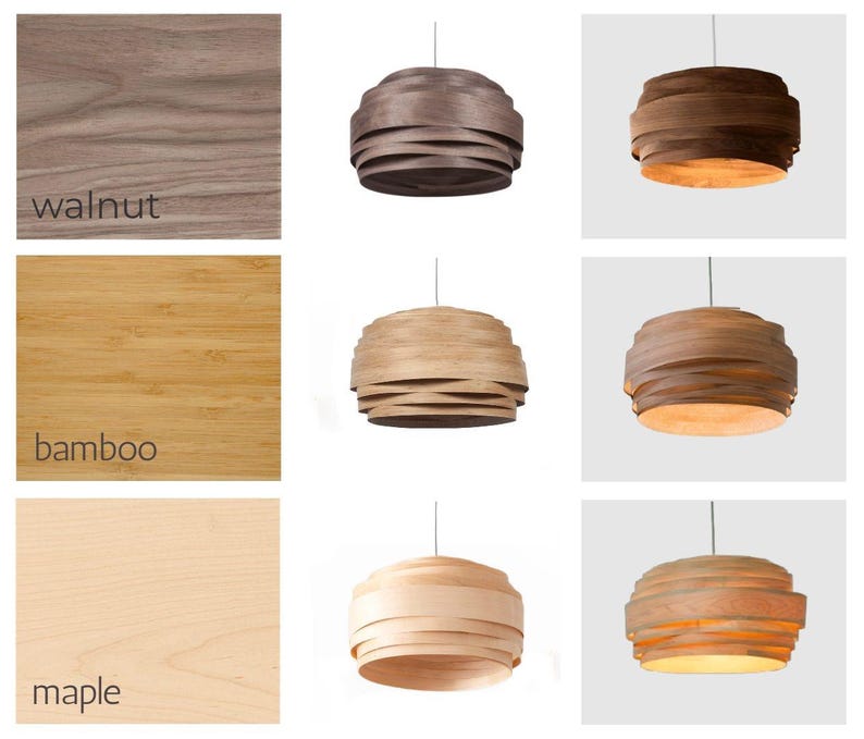 Hanging Pendant Lights Bent Wood Veneer Bedroom Ceiling Light Best Summer Decor - Rustic Drum Chandelier Walnut Light Fixture - Light cloud image 10