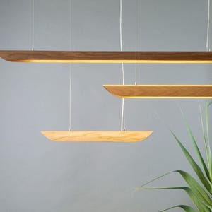Walnoot hanglamp lineaire fineerlamp walnoot plafondverlichting voor keukeneiland of boven eettafel - Japandi Lighting Fixtures - Kano afbeelding 9