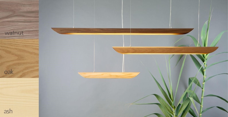 Walnoot hanglamp lineaire fineerlamp walnoot plafondverlichting voor keukeneiland of boven eettafel - Japandi Lighting Fixtures - Kano afbeelding 9